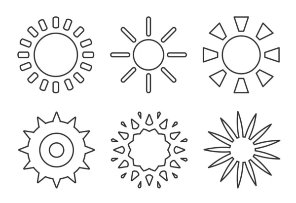 Sun black line icon logotype summer web vector set — Stock Vector