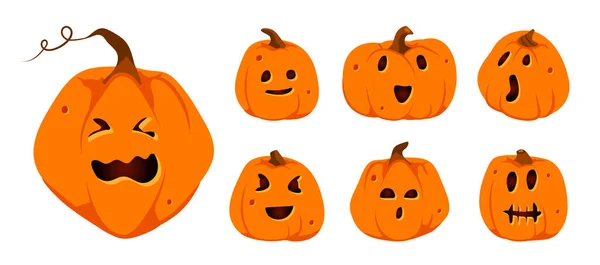 Halloween citrouilles papier coupé sculpté visages mignons ensemble — Image vectorielle