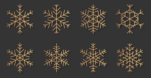 Copos de nieve dorados gradiente invierno nieve set vector — Archivo Imágenes Vectoriales