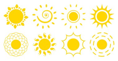 Güneş düz ikon logoti yaz web işareti vektörü kümesi