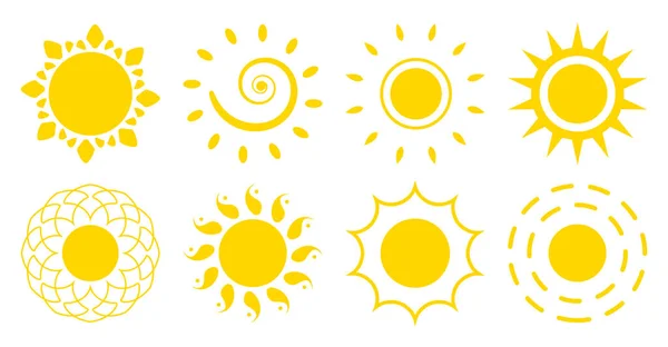 Sun flat icon logotype summer web sign vector set — 스톡 벡터