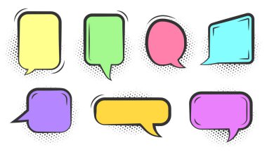 Çizgi roman sanatının yarım ton konuşma balonu vektörü seti