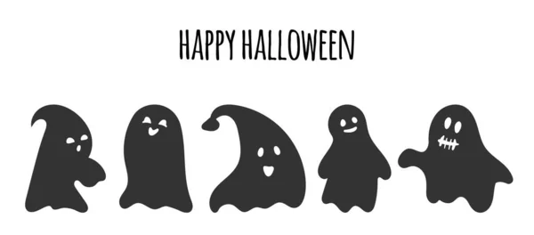 Fantasma negro silueta Halloween malvado vector conjunto — Archivo Imágenes Vectoriales