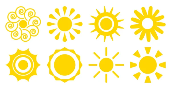 Soleil plat icône logotype été web signe vecteur ensemble — Image vectorielle