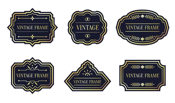 Étiquettes noires rétro doré cadre tag vectoriel ensemble — Image vectorielle
