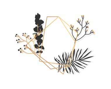 Altın çiçekli çerçeve tropikal pankart yakın çekim vektörü