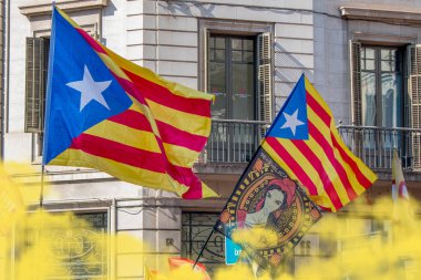 Barcelona, Katalonya, İspanya. 29 Eylül, 2018. Barcelona Merkezi Bağımsızlık hakları olduğunu iddia eden insanlar.