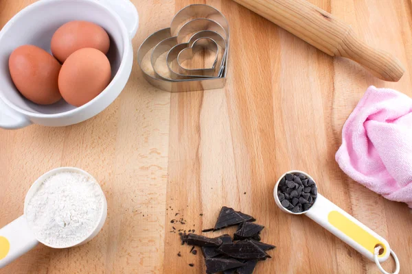 Baking Cookies Utensils Hear Cutters Wooden Table — Stock Photo, Image