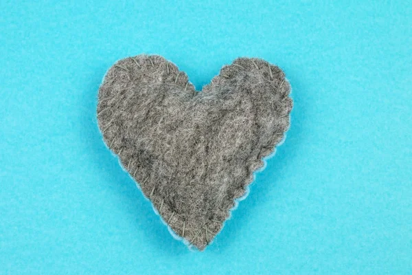 Top View Grey Felt Heart Blue Background — Stock Photo, Image