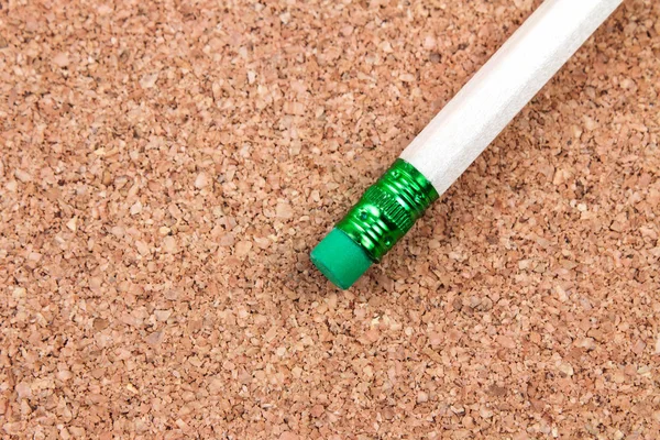 Wooden Pencil Green Eraser Cork Background — Stock Photo, Image