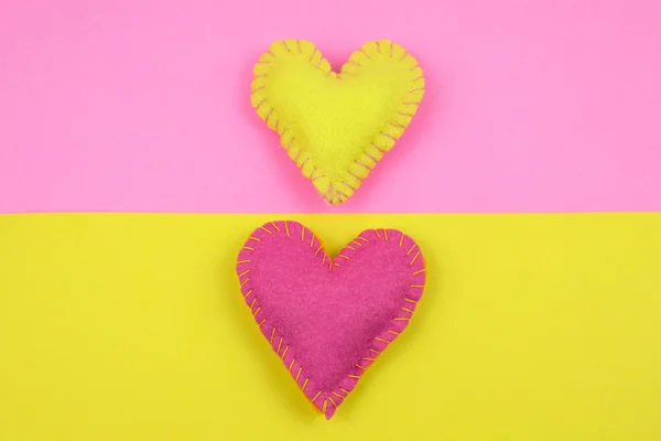 Top View Colorful Felt Hearts Bright Background — Stock Photo, Image