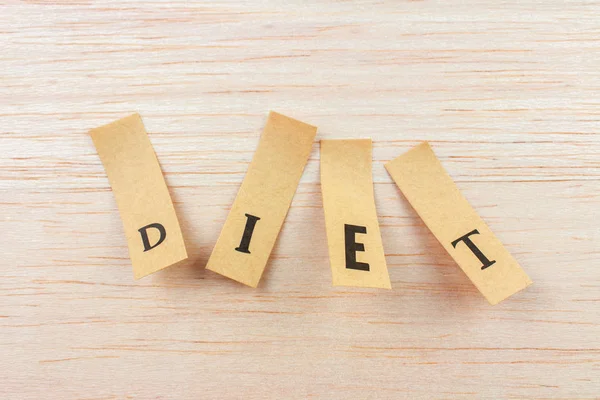 Close Shot Word Diet Made Stickers Attached Wooden Surface — Stock Photo, Image