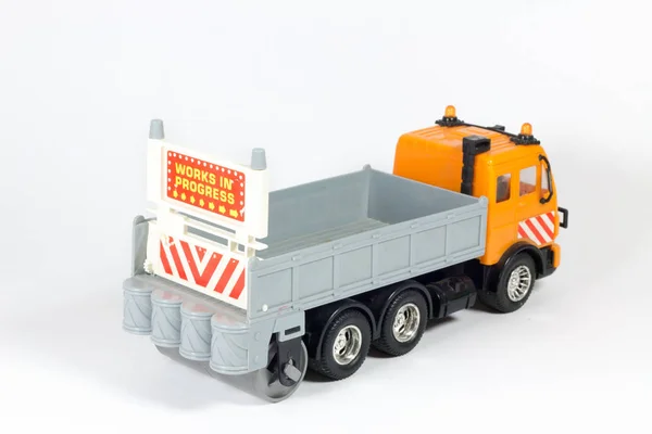close-up shot of toy truck on white background