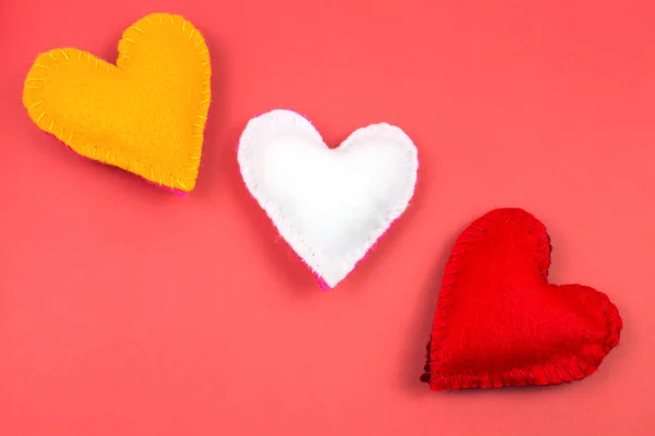 Top View Colorful Felt Hearts Bright Background — Stock Photo, Image