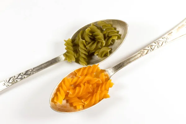 Raw Italian Pasta Spoons White Background — Stock Photo, Image