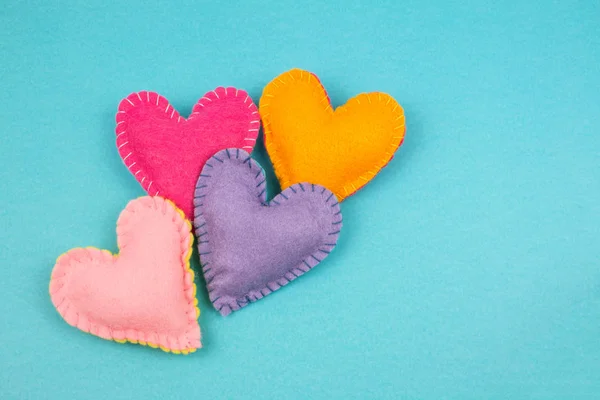Top View Colorful Felt Hearts Bright Background — Stock Photo, Image