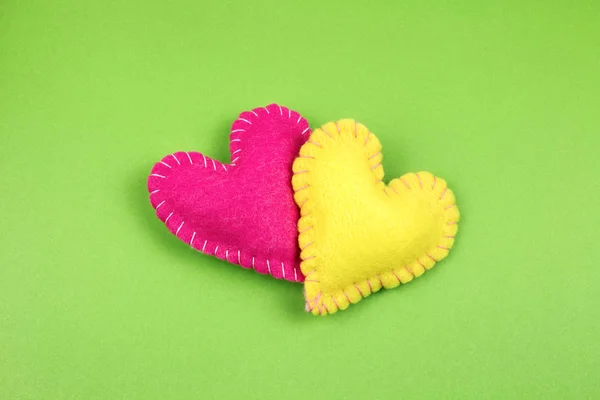 Top View Colorful Felt Hearts Bright Background — Stock Photo, Image