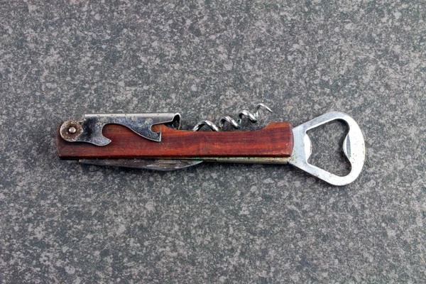 Close Shot Bottle Opener Stone Kitchen Surface — Stock Photo, Image