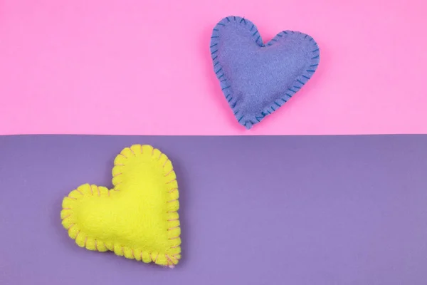 Top View Colorful Felt Hearts Bright Background — Stock Photo, Image