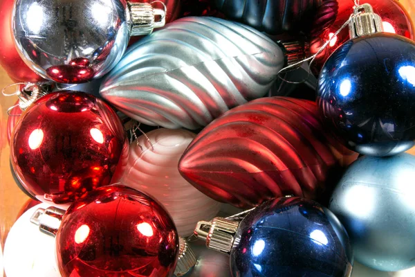 Traditional Red Blue Silver Christmas Balls Background — Stock Photo, Image