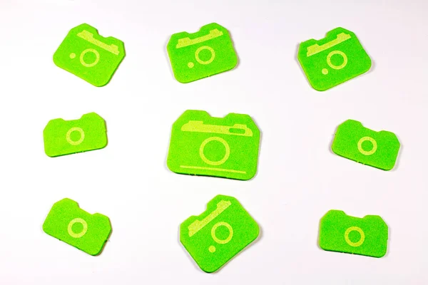 Groene Camera Stickers Geïsoleerd Wit — Stockfoto