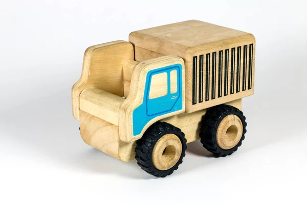 Close Shot Wooden Truck Toy White Background — Stock Photo, Image