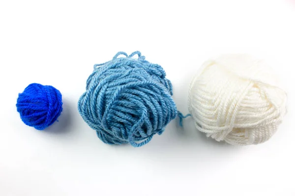 Blue White Yarn Balls Isolated White Background — Stock Photo, Image