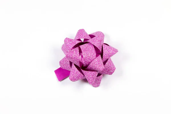 Pink Gift Bow Isolated White Christmas — Stock Photo, Image