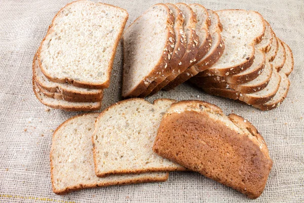 Čerstvý Chléb Řezy Pytel Pozadí — Stock fotografie