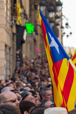 Barcelona, Katalonya, İspanya. 29 Eylül, 2018. Barcelona Merkezi Bağımsızlık hakları olduğunu iddia eden insanlar.