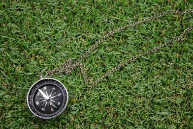 Pusula üstten görünüm yeşil çim zemin üzerine