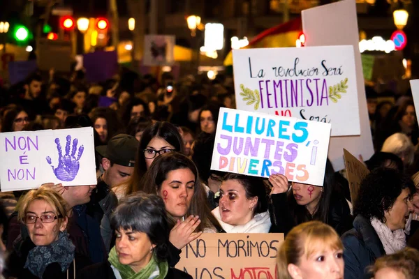 Barcelona Espanha Março 2018 Esta Marcha Das Mulheres Barcelona Marcha — Fotografia de Stock