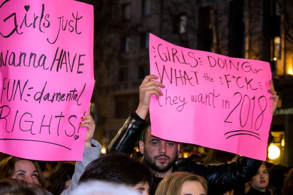 Barcelona Španělsko Března 2018 Pochod Žen Barceloně Letos Březnu Vše — Stock fotografie