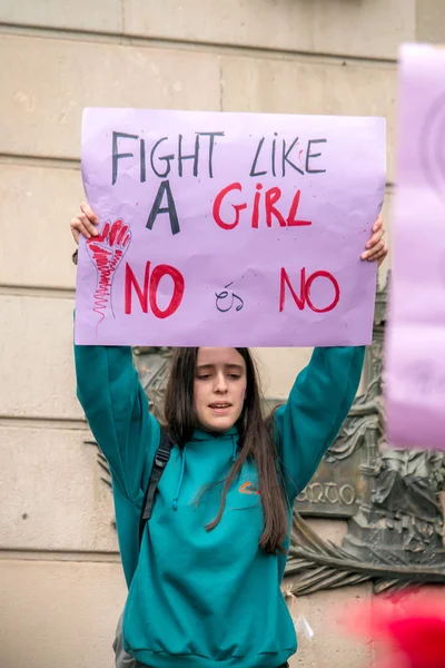 Barcelona Espanha Março 2018 Milhares Mulheres Participam Greve Feminista Dia — Fotografia de Stock