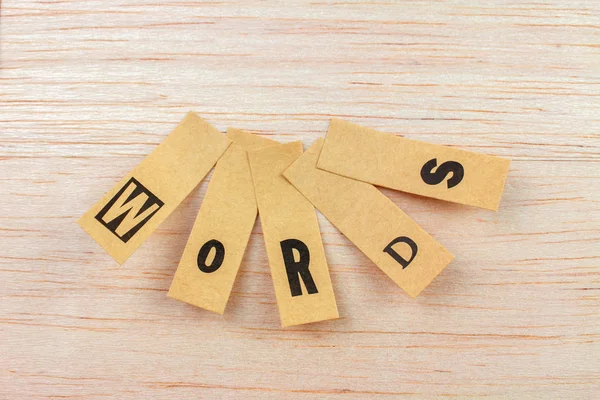 Close Shot Word Words Made Stickers Attached Wooden Surface — Stock Photo, Image