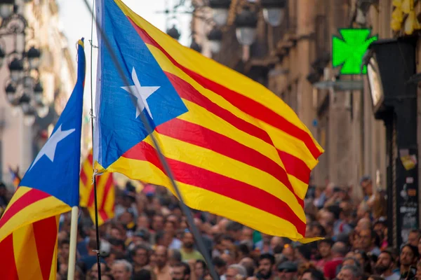 Barcelona Catalunha Espanha Setembro 2018 Pessoas Reivindicando Direitos Independência Centro — Fotografia de Stock