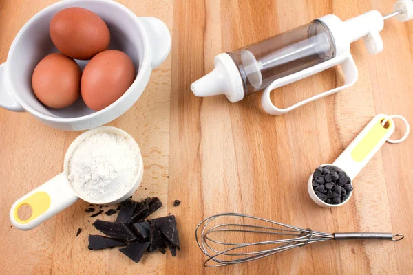 Baking Cake Cookies Utensils Wooden Table — Stock Photo, Image