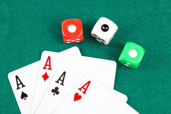 Dados Cartas Poker Mesa Jogo — Fotografia de Stock
