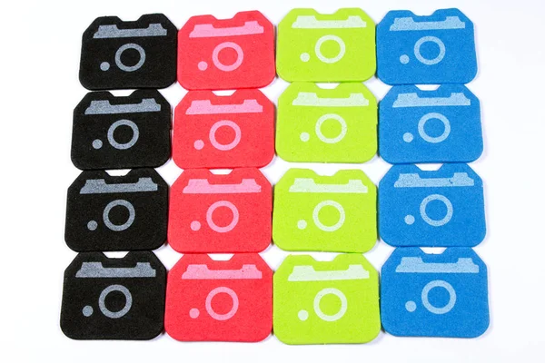 Kleurrijke Camera Stickers Geïsoleerd Wit — Stockfoto
