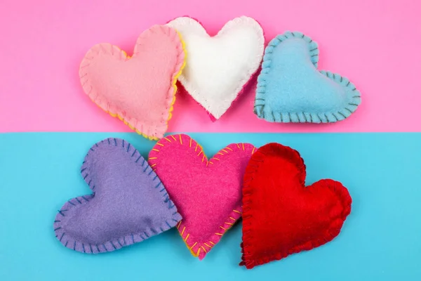 Top View Colorful Felt Hearts Bright Background — Stock Photo, Image