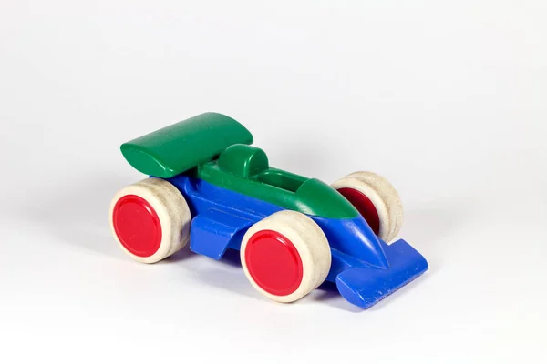 Vintage Plastic Race Car Toy White Surface — Stock Photo, Image