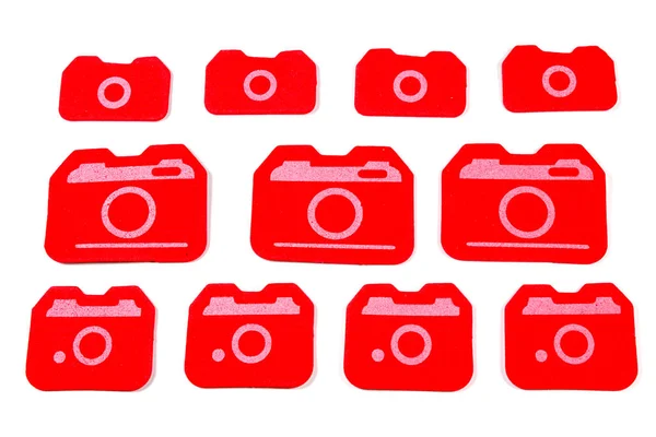 Red Camera Adesivos Isolados Branco — Fotografia de Stock