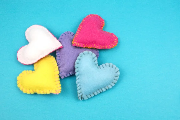 Top View Colorful Felt Hearts Bright Background — Stock Photo, Image