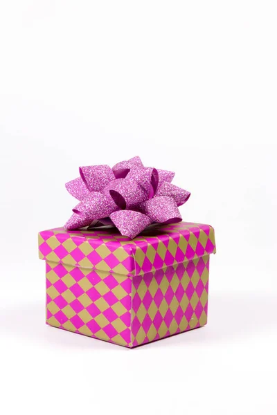 Pink Gift Box Bow Isolated White Christmas — Stock Photo, Image