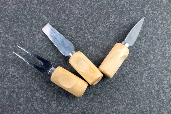 Close Shot Cheese Knives Stone Kitchen Surface — Stock Photo, Image