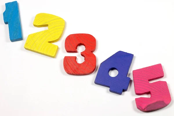 Colorful Wooden Numbers Isolated White Back School — Stock Photo, Image