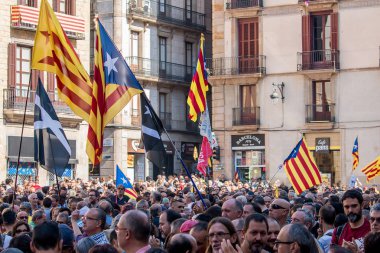 Barcelona, Katalonya, İspanya. 29 Eylül, 2018. Barcelona Merkezi Bağımsızlık hakları olduğunu iddia eden insanlar.