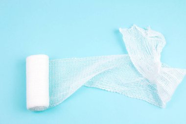 close-up shot of White bandage on blue background