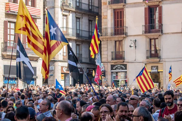 Barcelona Catalunha Espanha Setembro 2018 Pessoas Reivindicando Direitos Independência Centro — Fotografia de Stock