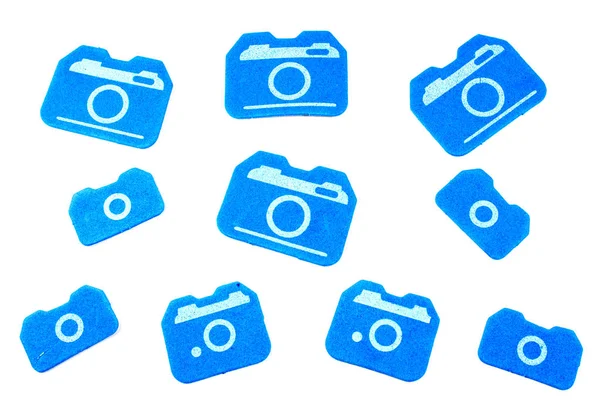 Blue Camera Adesivi Isolati Bianco — Foto Stock
